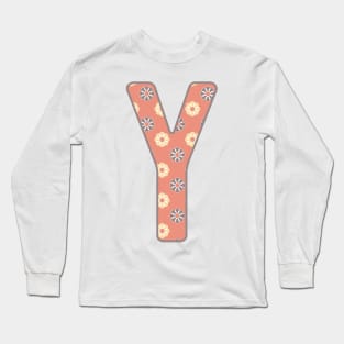 MONOGRAM LETTER Y PINK FLORAL TYPOGRAPHY DESIGN Long Sleeve T-Shirt